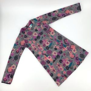 Nano Girls' Grey and Pink Floral Long Sleeve A-Line Dress with Pockets, 10